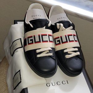Brand New Gucci Ace Stripe Sneakers Black